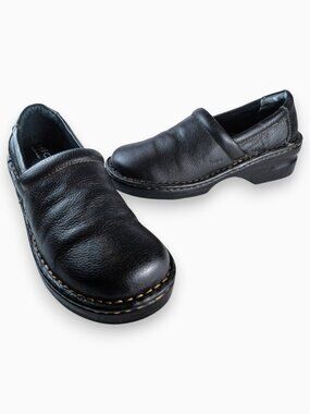 BOC Born Peggy Black Leather Slip-On Clogs Women's Sz 8